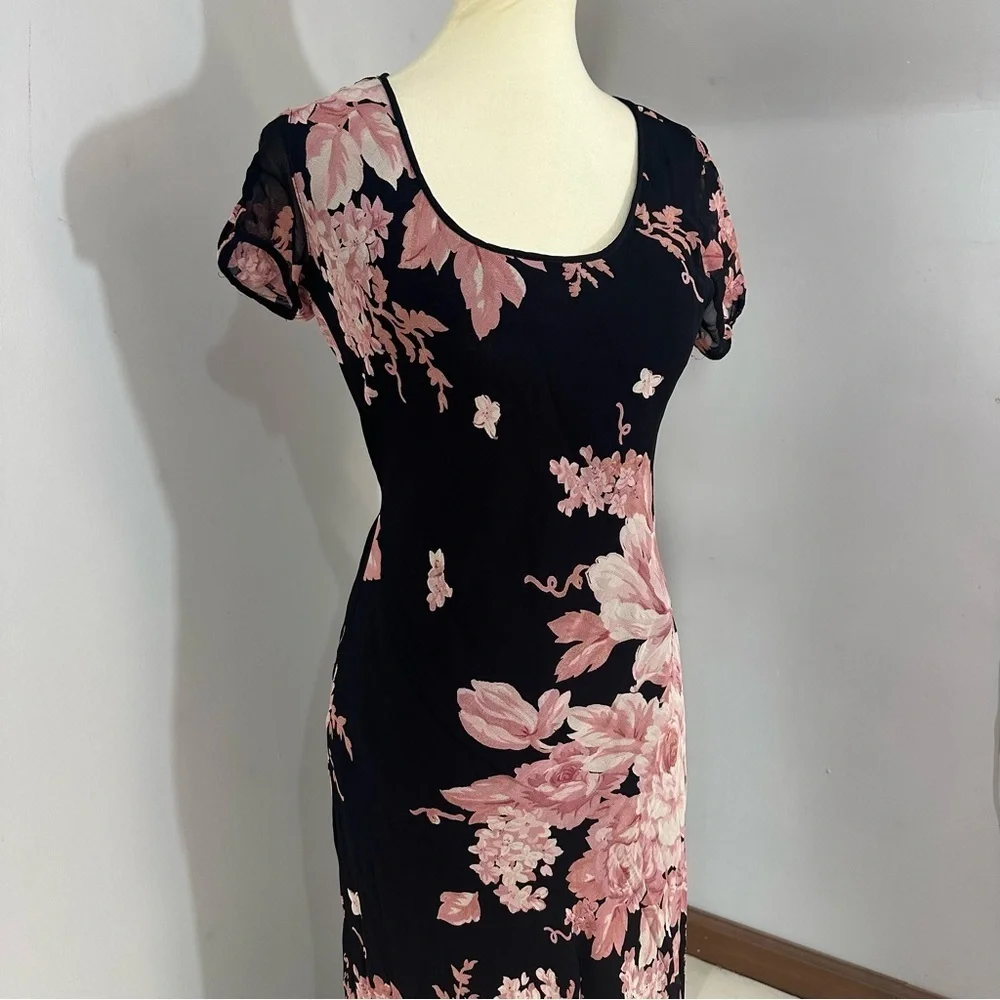 Vintage Y2K Floral Black Flowy Maxi Dress Whimsigoth Resort Formal Evening Bloom - Picture 9 of 15